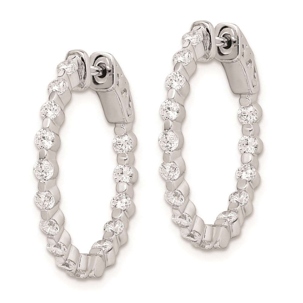 Sterling Silver Shimmer Rhodium-Plated 30 Stone 2.3mm Cz In And Out Round Hinged Hoop Earrings