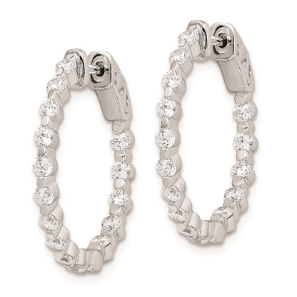 Sterling Silver Shimmer Rhodium-Plated 30 Stone 2.3mm Cz In And Out Round Hinged Hoop Earrings