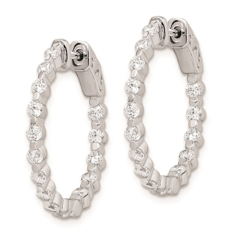 Sterling Silver Shimmer Rhodium-Plated 30 Stone 2.3mm Cz In And Out Round Hinged Hoop Earrings