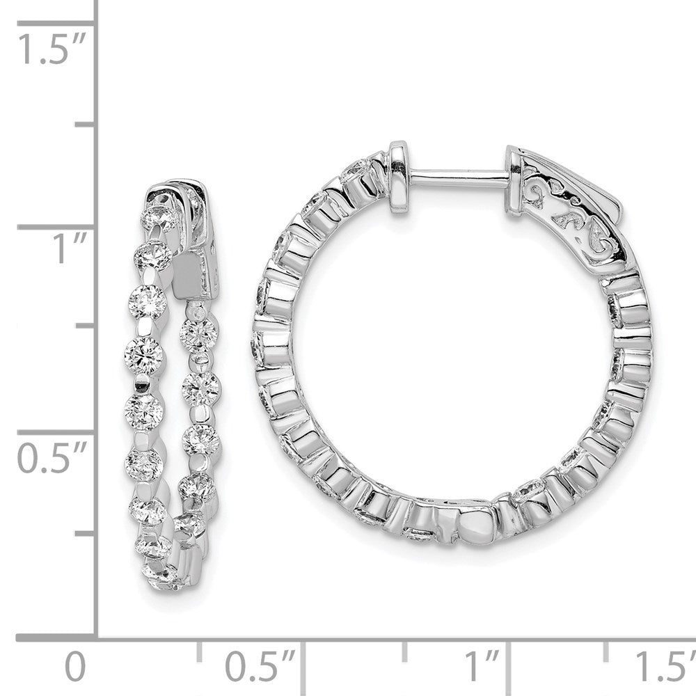 Sterling Silver Shimmer Rhodium-Plated 30 Stone 2.3mm Cz In And Out Round Hinged Hoop Earrings