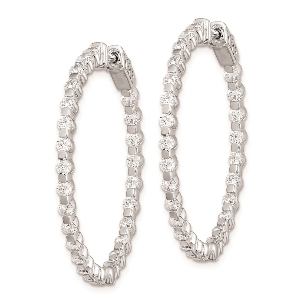 Sterling Silver Shimmer Rhodium-Plated 52 Stone 2.3mm Cz In And Out Round Hinged Hoop Earrings