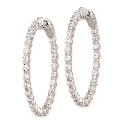 Sterling Silver Shimmer Rhodium-Plated 52 Stone 2.3mm Cz In And Out Round Hinged Hoop Earrings
