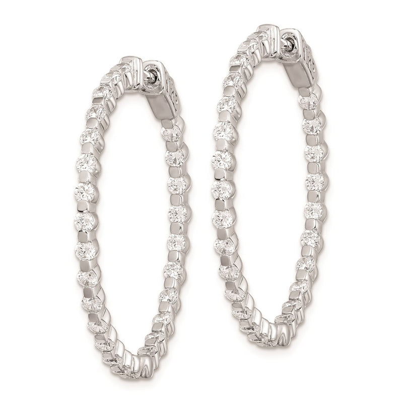 Sterling Silver Shimmer Rhodium-Plated 52 Stone 2.3mm Cz In And Out Round Hinged Hoop Earrings