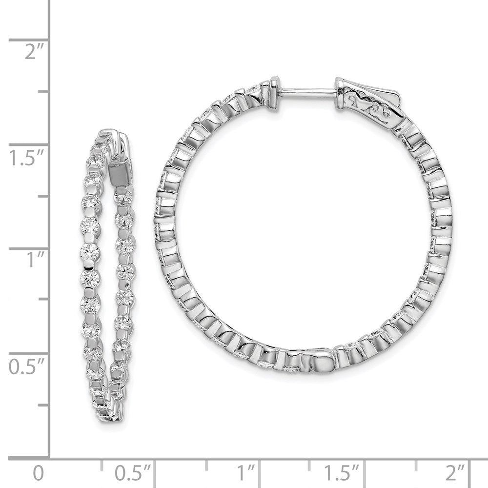 Sterling Silver Shimmer Rhodium-Plated 52 Stone 2.3mm Cz In And Out Round Hinged Hoop Earrings