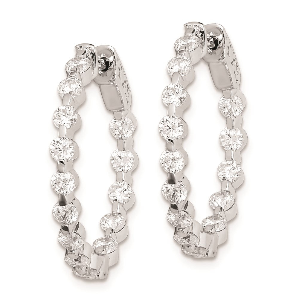 Sterling Silver Shimmer Rhodium-Plated 28 Stone 2.7mm Cz In And Out Round Hinged Hoop Earrings