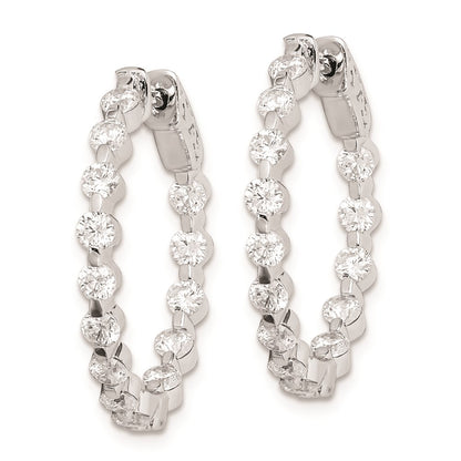 Sterling Silver Shimmer Rhodium-Plated 28 Stone 2.7mm Cz In And Out Round Hinged Hoop Earrings