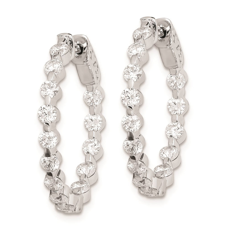 Sterling Silver Shimmer Rhodium-Plated 28 Stone 2.7mm Cz In And Out Round Hinged Hoop Earrings