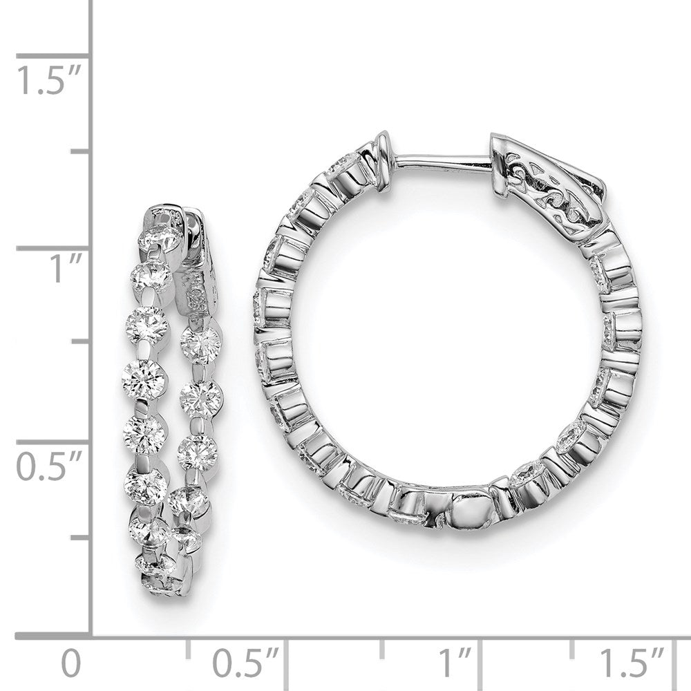Sterling Silver Shimmer Rhodium-Plated 28 Stone 2.7mm Cz In And Out Round Hinged Hoop Earrings