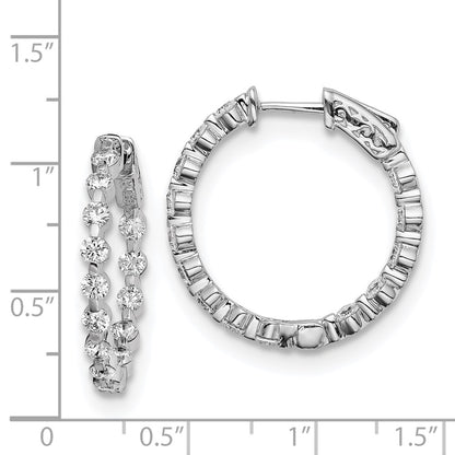 Sterling Silver Shimmer Rhodium-Plated 28 Stone 2.7mm Cz In And Out Round Hinged Hoop Earrings