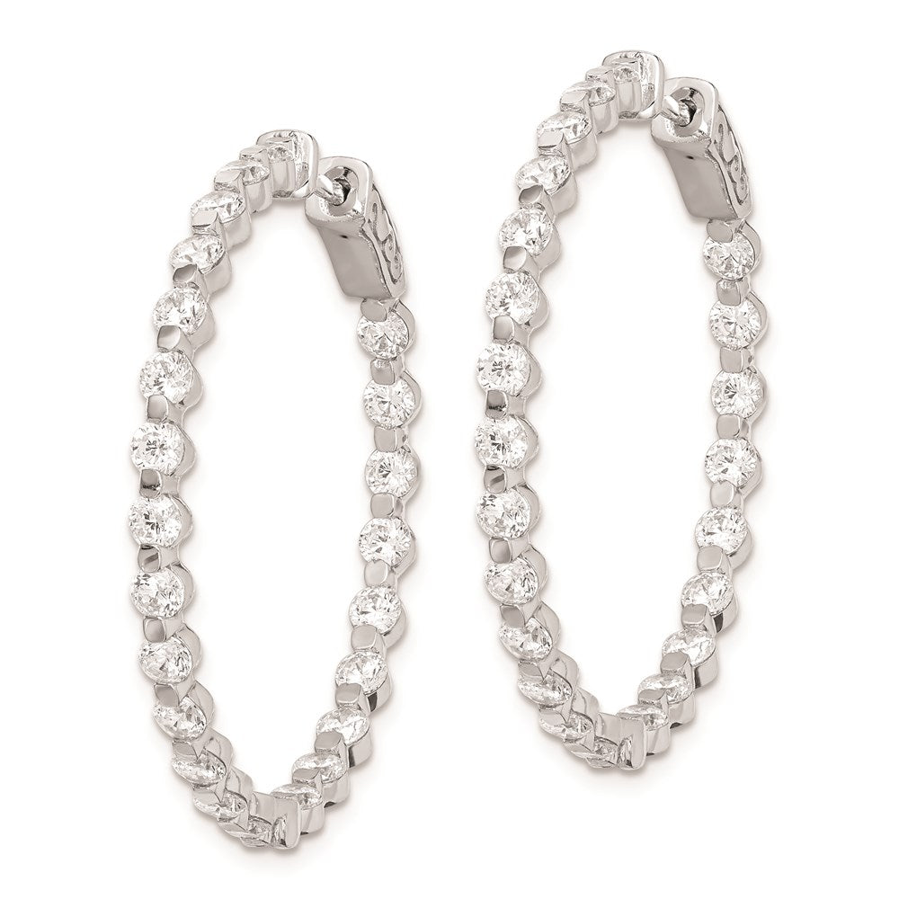 Sterling Silver Shimmer Rhodium-Plated 46 Stone 2.75mm Cz In And Out Round Hinged Hoop Earrings