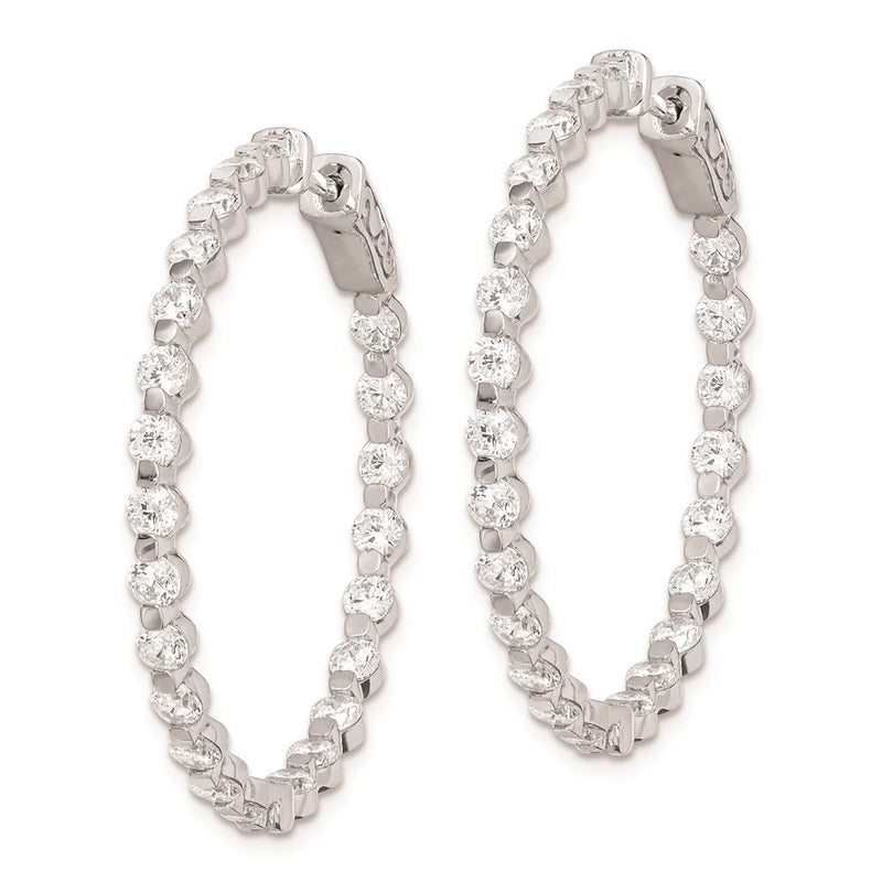 Sterling Silver Shimmer Rhodium-Plated 46 Stone 2.75mm Cz In And Out Round Hinged Hoop Earrings