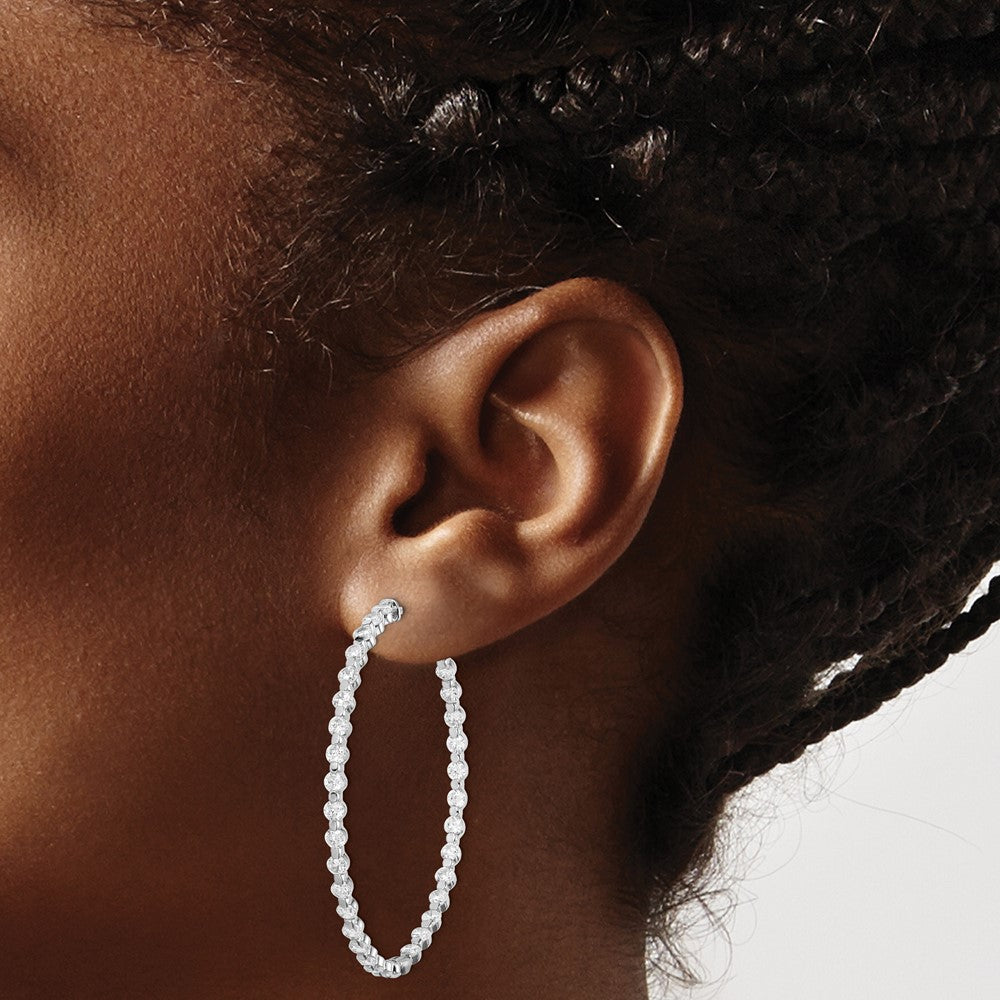 Sterling Silver Shimmer Rhodium-Plated 78 Stone 2.75mm Cz In And Out Round Hinged Hoop Earrings