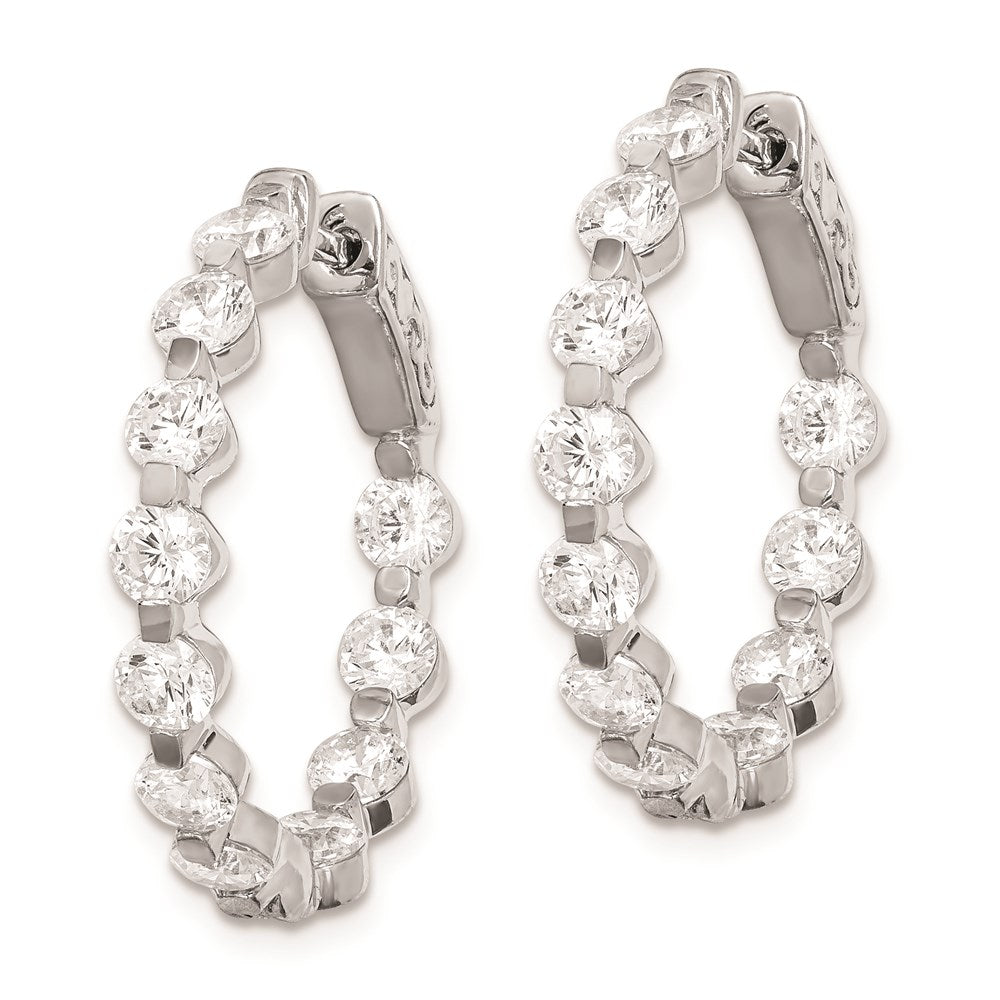 Sterling Silver Shimmer Rhodium-Plated 22 Stone 3.5mm Cz In And Out Round Hinged Hoop Earrings