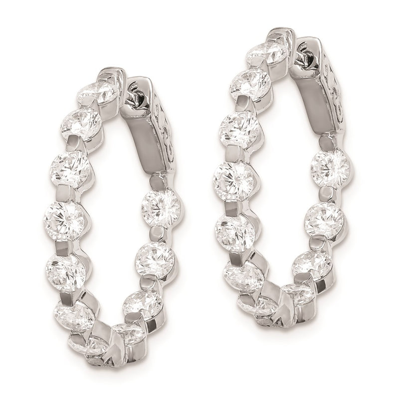 Sterling Silver Shimmer Rhodium-Plated 22 Stone 3.5mm Cz In And Out Round Hinged Hoop Earrings