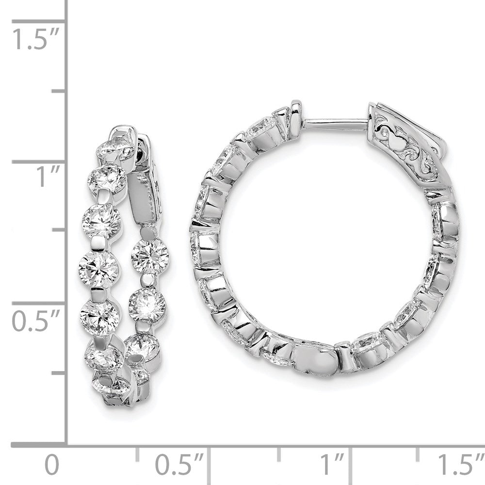 Sterling Silver Shimmer Rhodium-Plated 22 Stone 3.5mm Cz In And Out Round Hinged Hoop Earrings