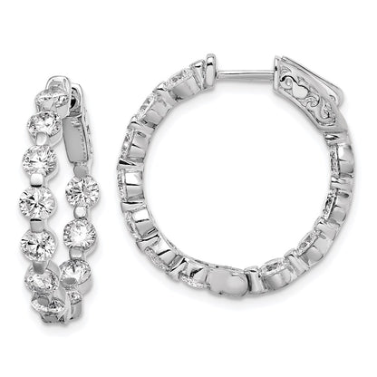 Sterling Silver Shimmer Rhodium-Plated 22 Stone 3.5mm Cz In And Out Round Hinged Hoop Earrings
