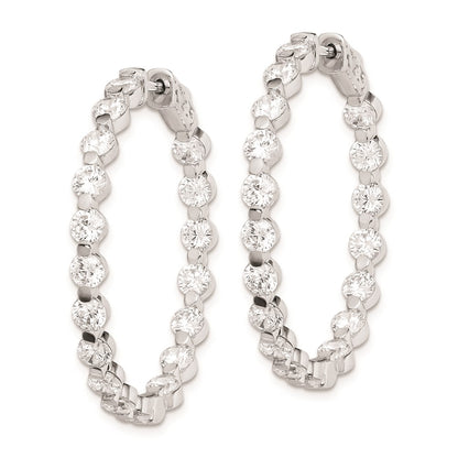 Sterling Silver Shimmer Rhodium-Plated 36 Stone 3.5mm Cz In And Out Round Hinged Hoop Earrings