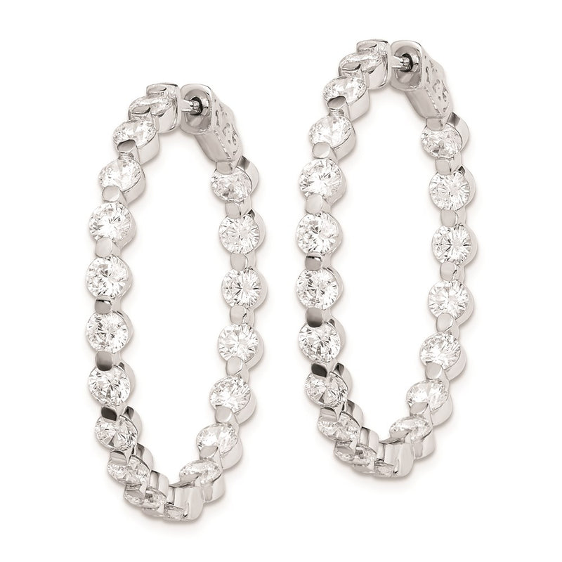 Sterling Silver Shimmer Rhodium-Plated 36 Stone 3.5mm Cz In And Out Round Hinged Hoop Earrings