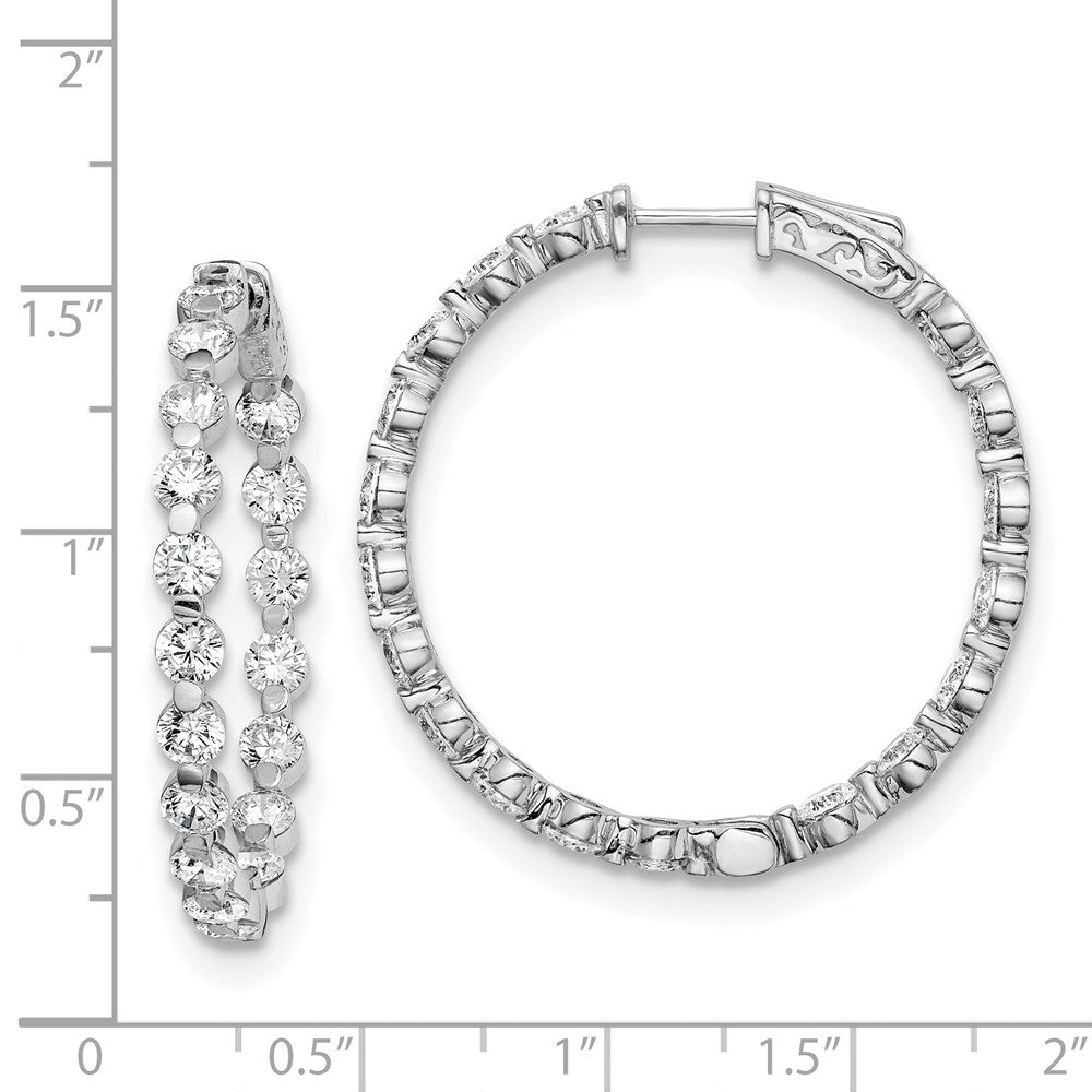 Sterling Silver Shimmer Rhodium-Plated 36 Stone 3.5mm Cz In And Out Round Hinged Hoop Earrings