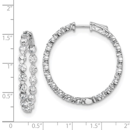 Sterling Silver Shimmer Rhodium-Plated 36 Stone 3.5mm Cz In And Out Round Hinged Hoop Earrings