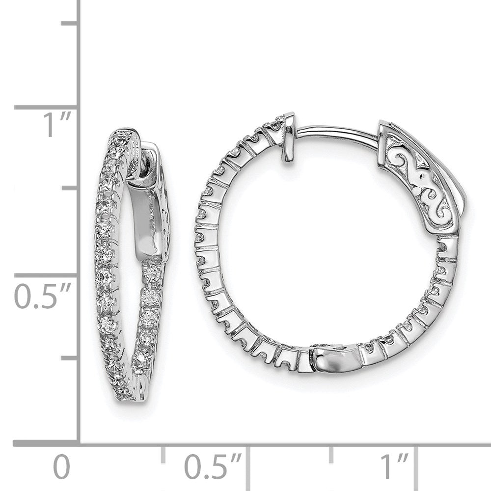 Sterling Silver Shimmer Rhodium-Plated 42 Stone 1.3mm Cz In And Out Round Hinged Hoop Earrings