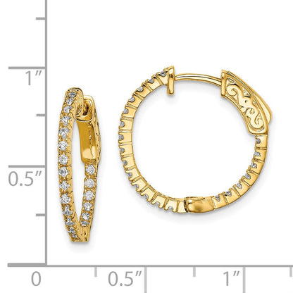 Sterling Silver Shimmer Gold-Tone Flash Gold-Plated 42 Stone 1.3mm Cz In And Out Round Hinged Hoop Earrings