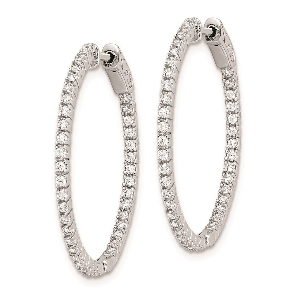Sterling Silver Shimmer Rhodium-Plated 80 Stone 1.25mm Cz In And Out Round Hinged Hoop Earrings