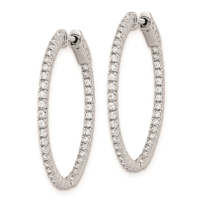 Sterling Silver Shimmer Rhodium-Plated 80 Stone 1.25mm Cz In And Out Round Hinged Hoop Earrings