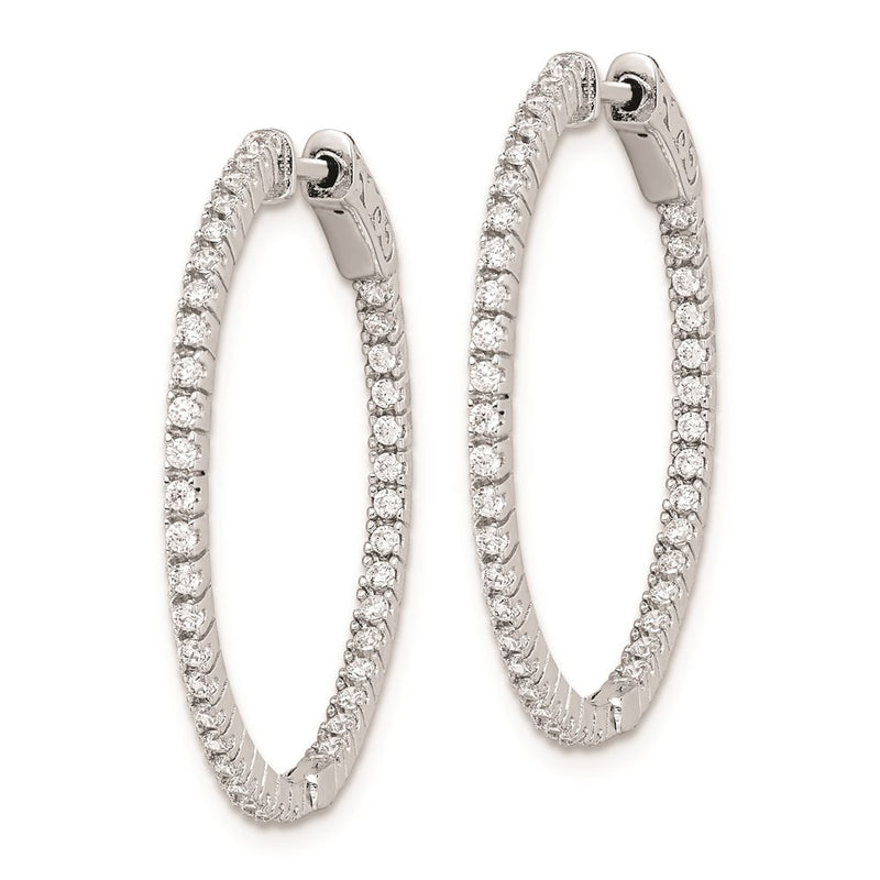 Sterling Silver Shimmer Rhodium-Plated 80 Stone 1.25mm Cz In And Out Round Hinged Hoop Earrings