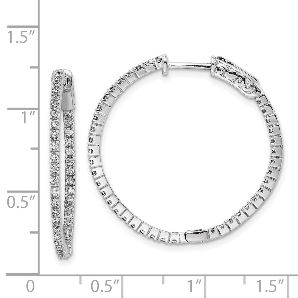 Sterling Silver Shimmer Rhodium-Plated 80 Stone 1.25mm Cz In And Out Round Hinged Hoop Earrings