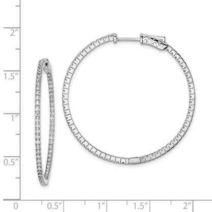 Sterling Silver Shimmer Rhodium-Plated 122 Stone 1.3mm Cz In And Out Round Hinged Hoop Earrings