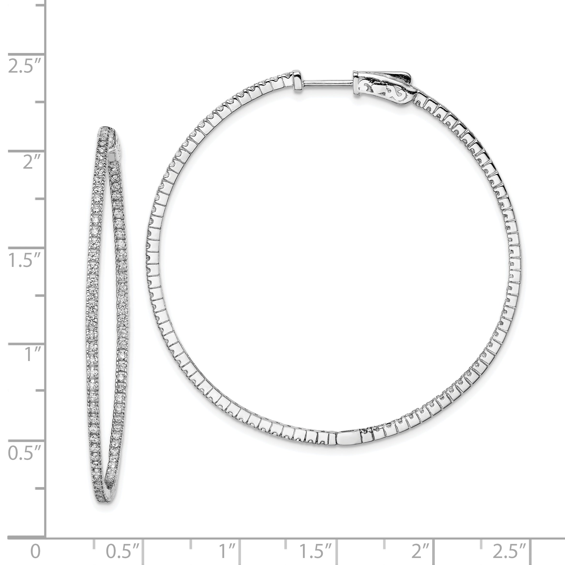 Sterling Silver Shimmer Rhodium-Plated 162 Stone 1.2mm Cz In And Out Round Hinged Hoop Earrings