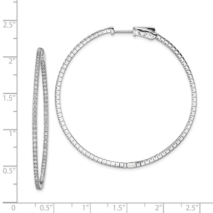 Sterling Silver Shimmer Rhodium-Plated 162 Stone 1.2mm Cz In And Out Round Hinged Hoop Earrings