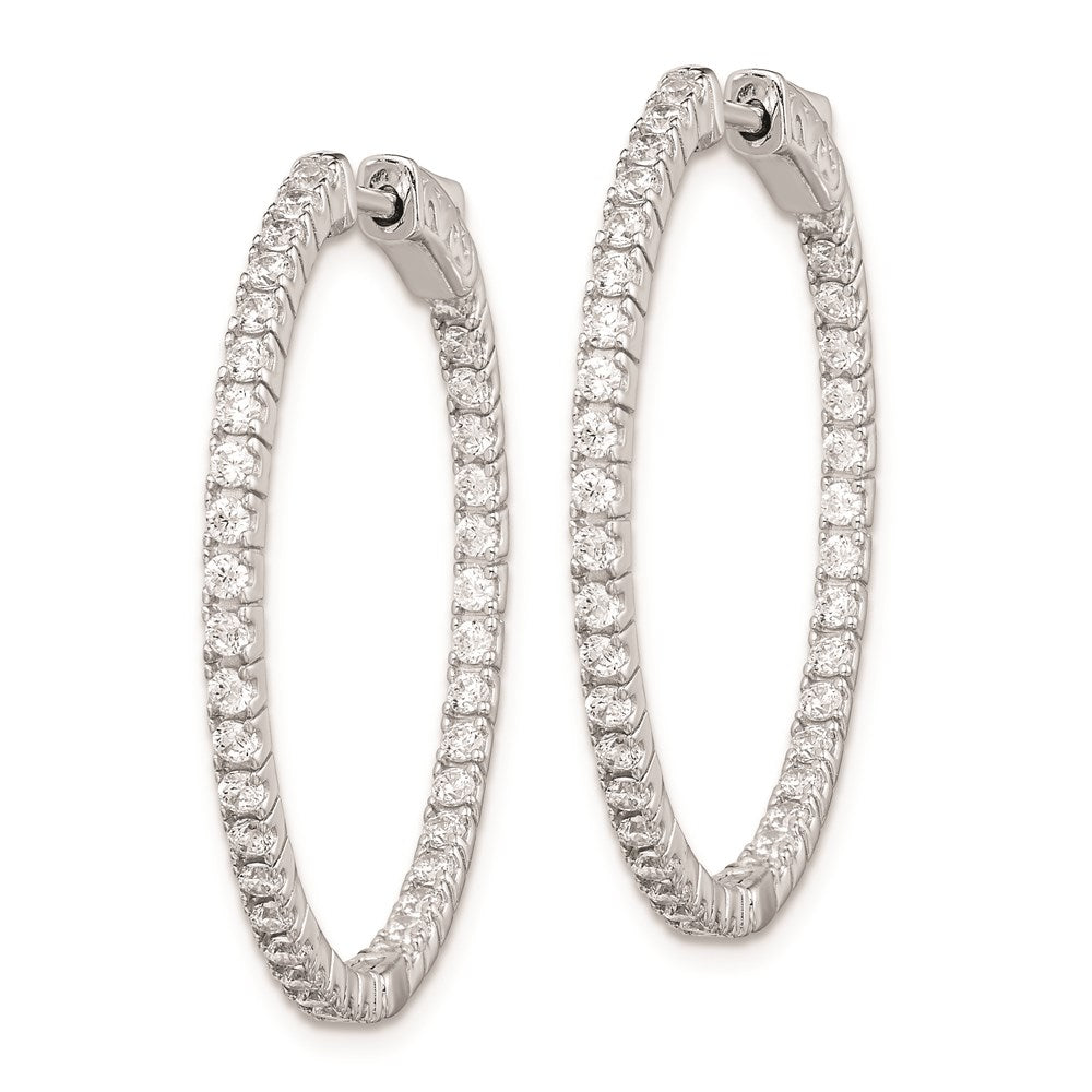 Sterling Silver Shimmer Rhodium-Plated 76 Stone 1.6mm Cz In And Out Round Hinged Hoop Earrings