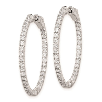 Sterling Silver Shimmer Rhodium-Plated 76 Stone 1.6mm Cz In And Out Round Hinged Hoop Earrings