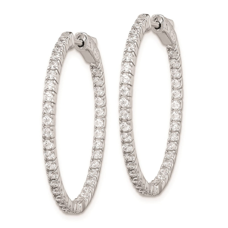 Sterling Silver Shimmer Rhodium-Plated 76 Stone 1.6mm Cz In And Out Round Hinged Hoop Earrings