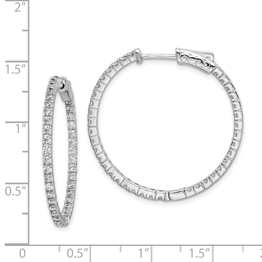 Sterling Silver Shimmer Rhodium-Plated 76 Stone 1.6mm Cz In And Out Round Hinged Hoop Earrings