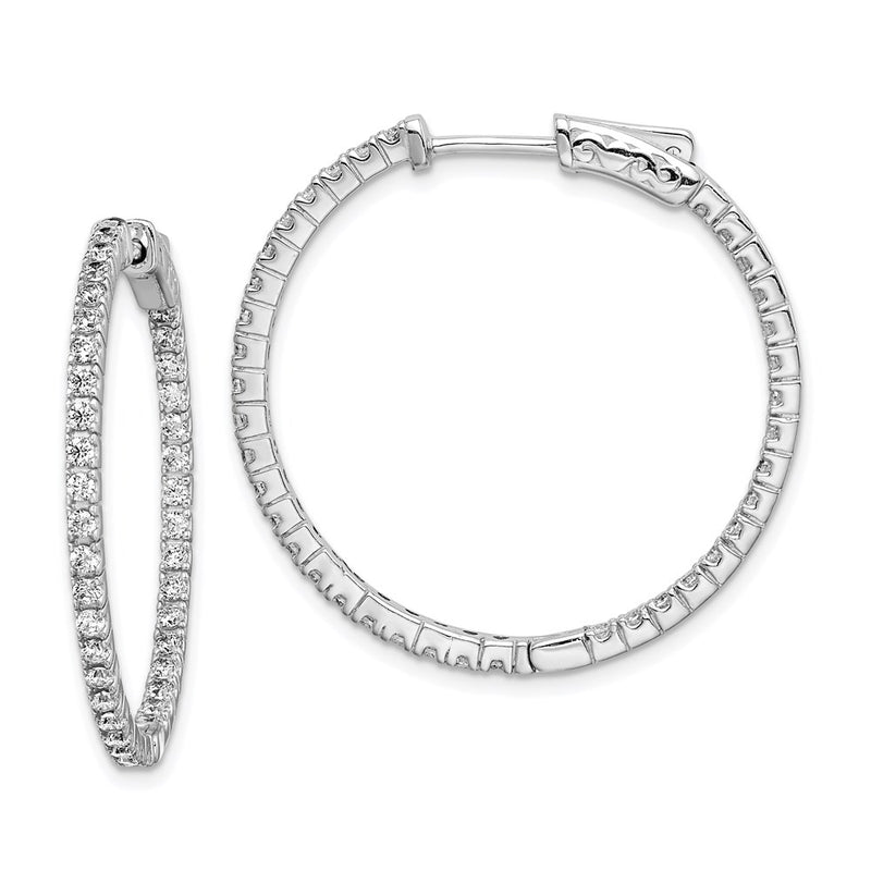 Sterling Silver Shimmer Rhodium-Plated 76 Stone 1.6mm Cz In And Out Round Hinged Hoop Earrings