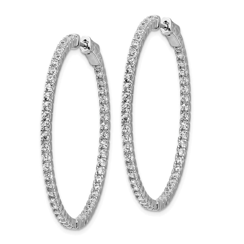 Sterling Silver Shimmer Rhodium-Plated 100 Stone 1.6mm Cz In And Out Round Hinged Hoop Earrings