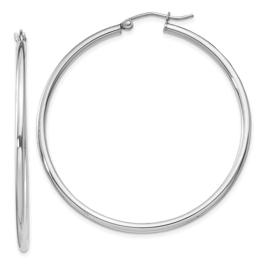 Sterling Silver Rhodium-Plated 2mm Round Hoop Earrings