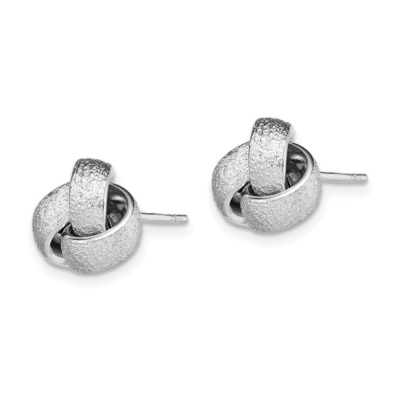Sterling Silver Rhodium-Plated Polished / Satin Knot Earrings