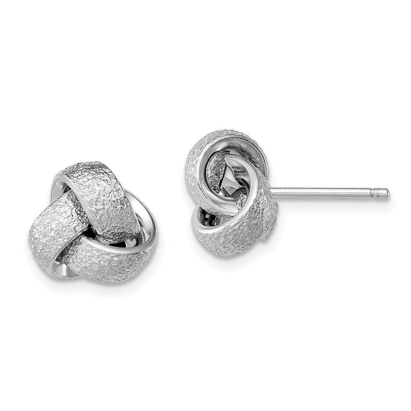 Sterling Silver Rhodium-Plated Polished / Satin Knot Earrings