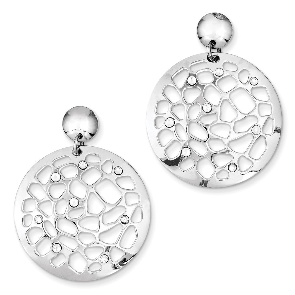 Sterling Silver Rhodium Plated Disc With Crystals Post Earrings
