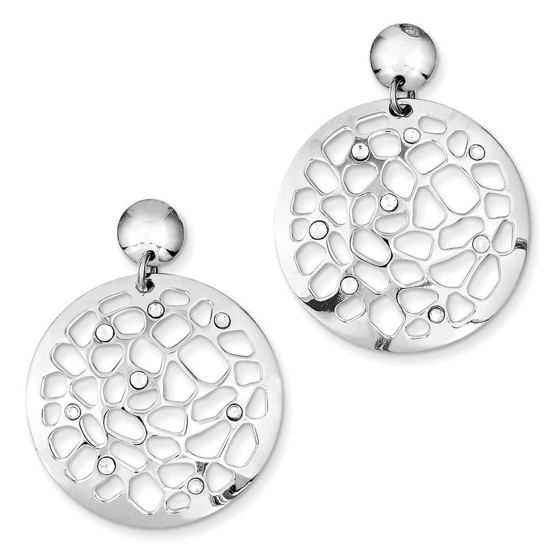Sterling Silver Rhodium Plated Disc With Crystals Post Earrings