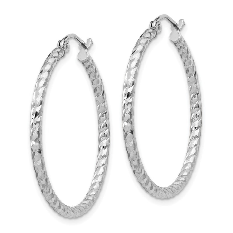Sterling Silver Rhodium Plated Diamond-Cut 2X30mm Hoop Earrings
