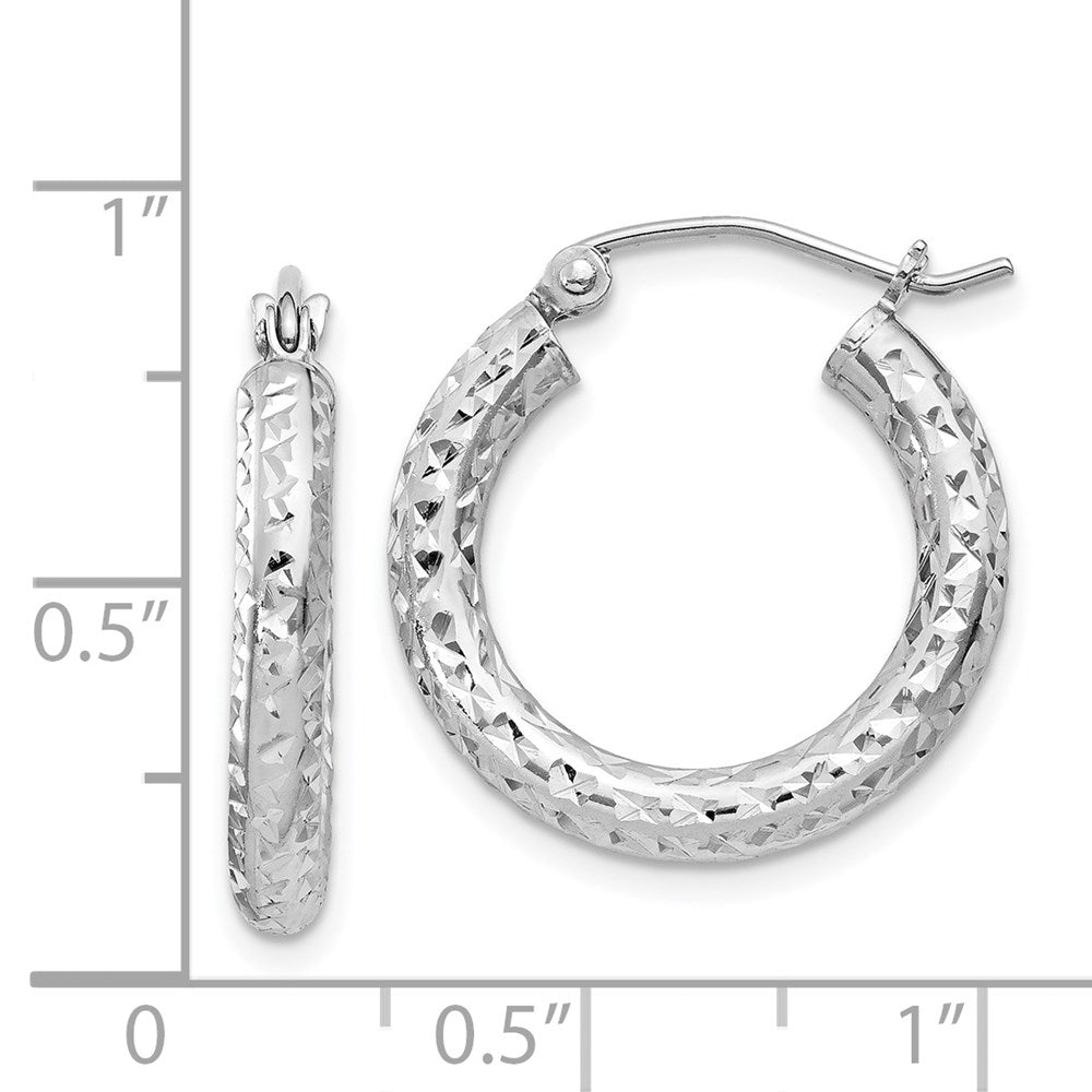 Sterling Silver Rhodium-Plated D/C 3X20mm Hoop Earrings