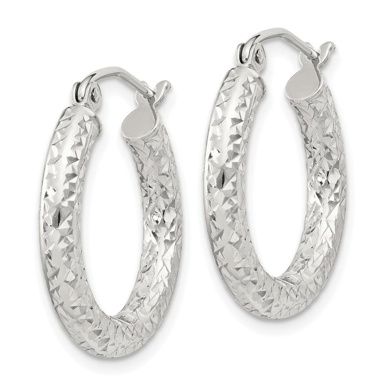 Sterling Silver D/c 3x20mm Hoop Earrings