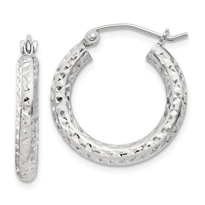 Sterling Silver D/c 3x20mm Hoop Earrings
