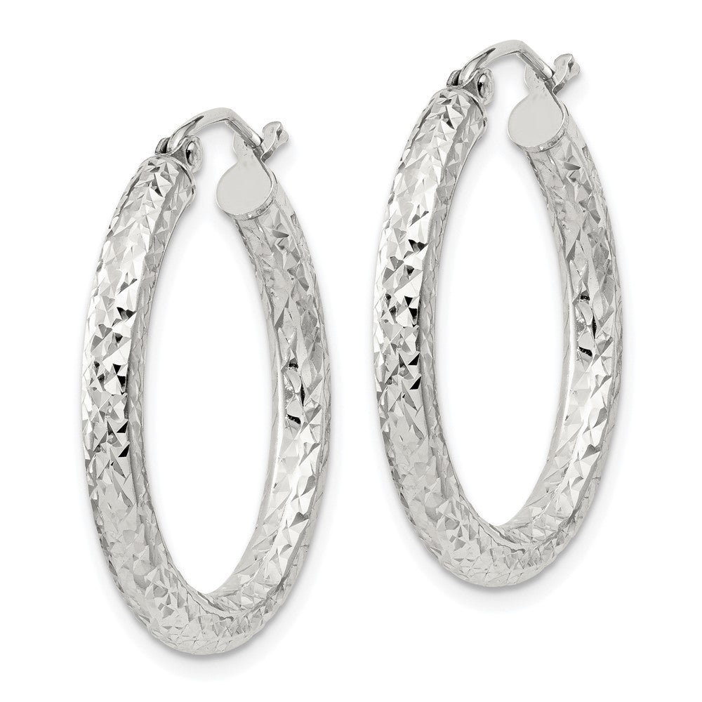 Sterling Silver D/c 3x25mm Hoop Earrings