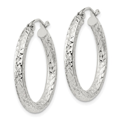 Sterling Silver D/c 3x25mm Hoop Earrings